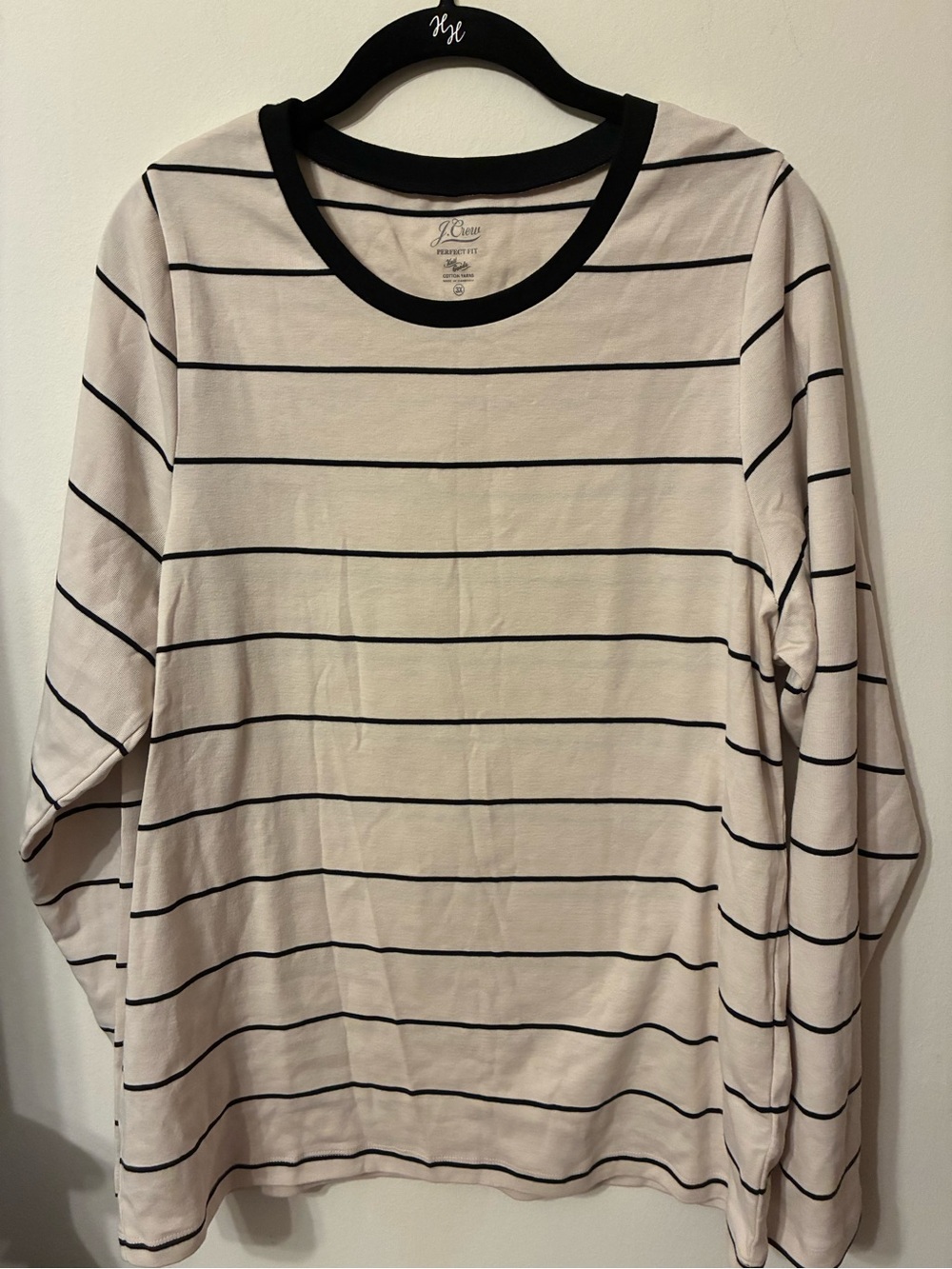 J. Crew 3x Perfect Fit cream and black long sleeve tee